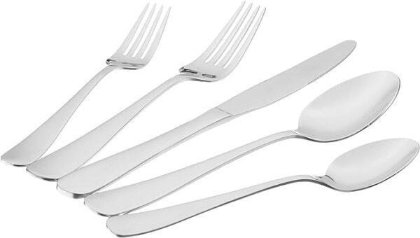 Amazon Basics 20-Piece Stainless Steel Flatware Set with Round Edge, Service for 4, Silver - Image 3