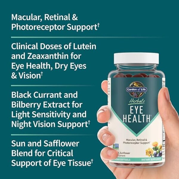 Garden of Life Herbals Eye Health Supplement with Sunflower & Safflower Oil, Lutein, Zeaxanthin & Black Currant for Dry Eyes & Healthy Vision Support – Non-GMO, Gluten-Free, Berry Flavor, 30 Servings - Image 2