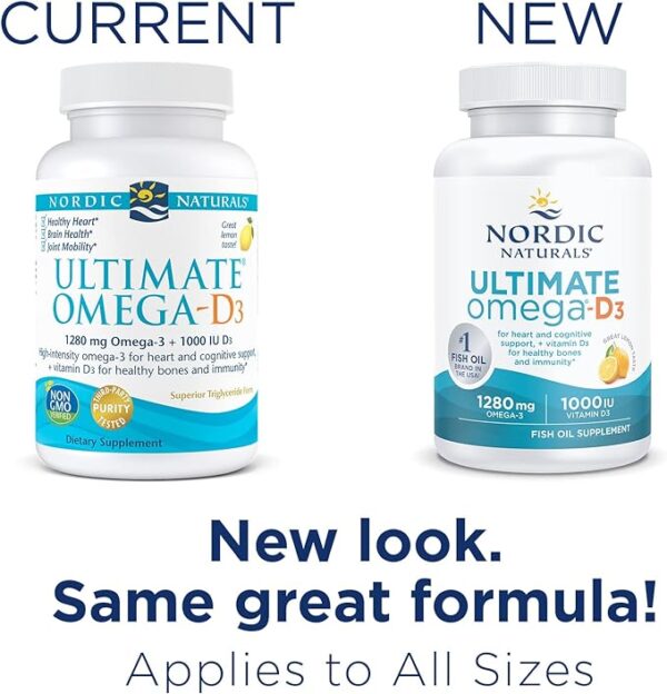 Nordic Naturals Ultimate Omega-D3, Lemon Flavor - 120 Soft Gels - 1280 mg Omega-3 + 1000 IU Vitamin D3 - Omega-3 Fish Oil - EPA & DHA - Promotes Brain, Heart, Joint, & Immune Health - 60 Servings - Image 3