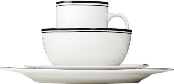 Amazon Basics 16-Piece Cafe Stripe Kitchen Dinnerware Set, Plates, Bowls, Mugs, Service for 4, Black - Image 2