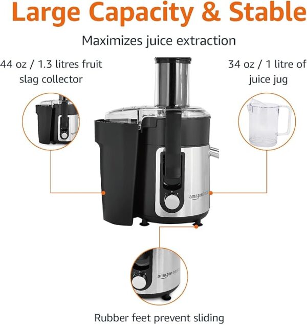 Amazon Basics Wide-Mouth, 2 speed centrifugal juicer, Black, 33.8 ounce / 1000 ML - Image 5