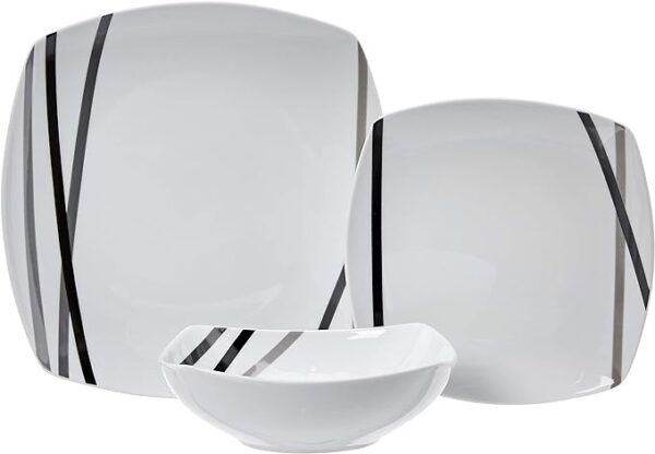 Amazon Basics - 18 Piece Kitchen Dinnerware Set - Square Plates, Bowls, Service for 6 - Modern Beams - Image 4