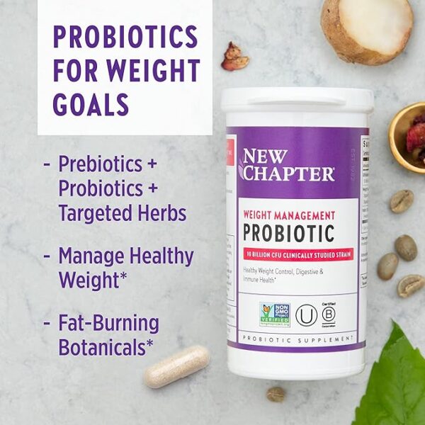 New Chapter Weight Management Probiotic - 60 ct (2 Month Supply), Probiotics for Men & Women with Prebiotics and Probiotics + 100% Vegan + Soy Free + Non-GMO - Image 4