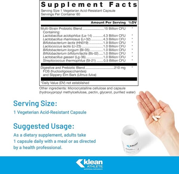 Klean ATHLETE Klean Probiotic | Shelf Stable Probiotic to Support Immune System and Overall Health of The Digestive System | NSF Certified for Sport | 60 Vegetarian Acid-Resistant Capsules - Image 3