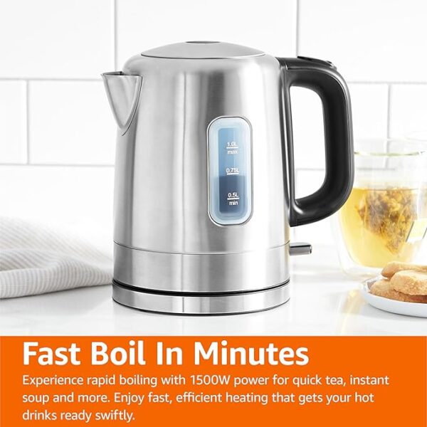 Amazon Basics Electric Kettle, Stainless Steel, Portable Fast-Boiling, Tea Kettle for Boiling Water - Image 2